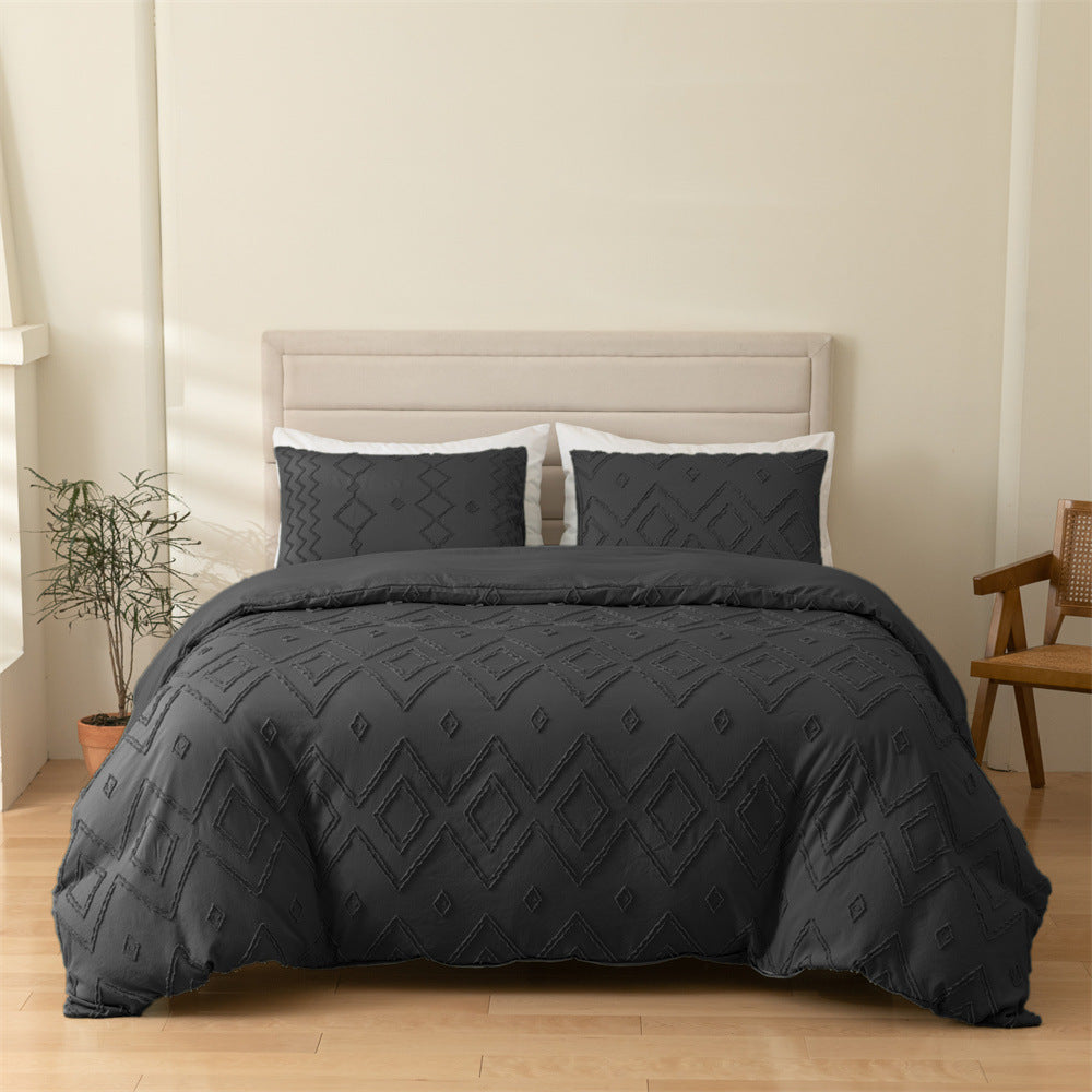 3-Piece Diamond Cut Flower Duvet Cover and Pillowcase Set - Calm Cloud Bedding